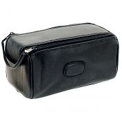 Rimini Black Leather Twin Zip Box Shape Wash Bag (Medium)
