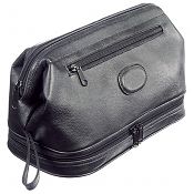 Rimini Black Leather Top Zip Wash Bag (Large)