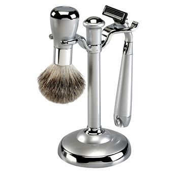 Contemporary Mach 3 Shaving Set (Silver and Chrome Effect)