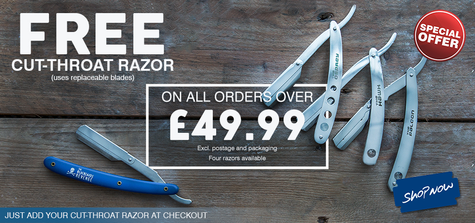 Free cut throat razor on all orders over £49.99