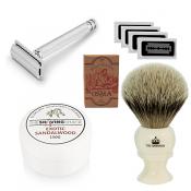 The Drake Double Edge Safety Razor Starter Kit (High Mountain White Silvertip Badger Brush)