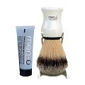 Men-U Premier Shaving Brush, Stand and Shaving Creme (White)