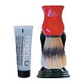 Men-U Barbiere Shaving Brush, Stand and Shaving Creme (Red)