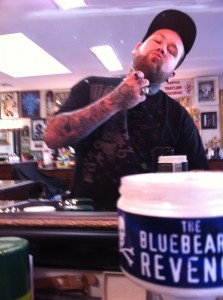 photo1 223x300 Los Angeles leading barbershop giving a traditional cut throat shave using Bluebeards Revenge shaving cream